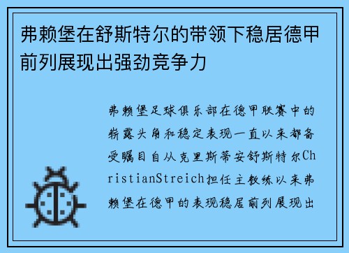 弗赖堡在舒斯特尔的带领下稳居德甲前列展现出强劲竞争力